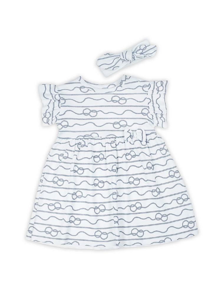 Sukienka dla niemowlaka biała z motywem morskim i opaską