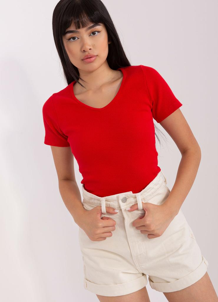 Czerwona bluzka damska basic z krótkim rękawem