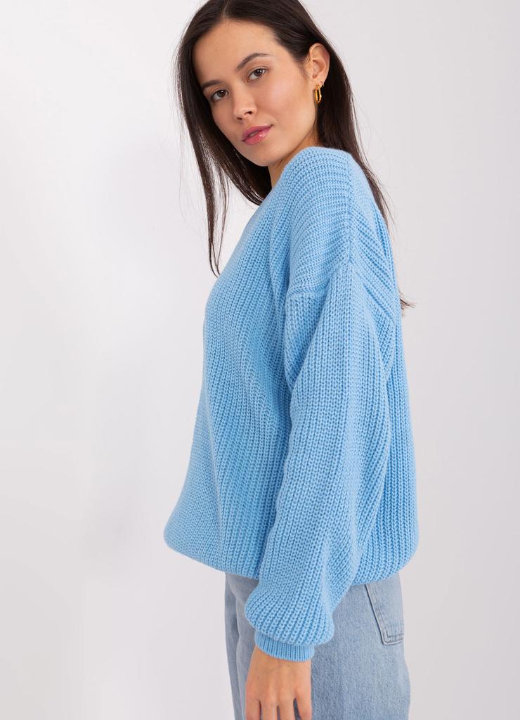 Damski sweter oversize z wełną jasny niebieski