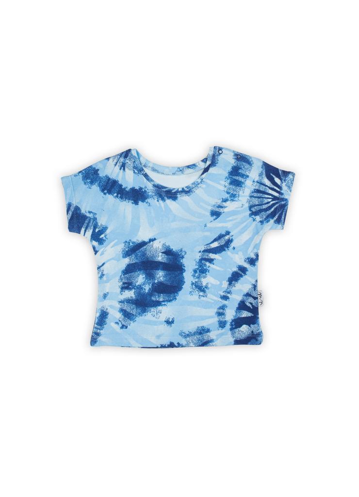Bawełniana koszulka chłopięca we wzory niebieska