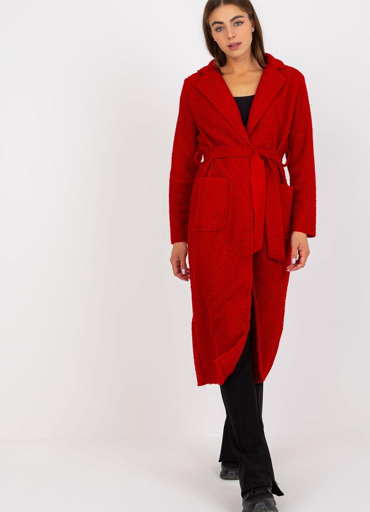 Czerwony pluszowy maxi płaszcz z paskiem Merve OCH BELLA