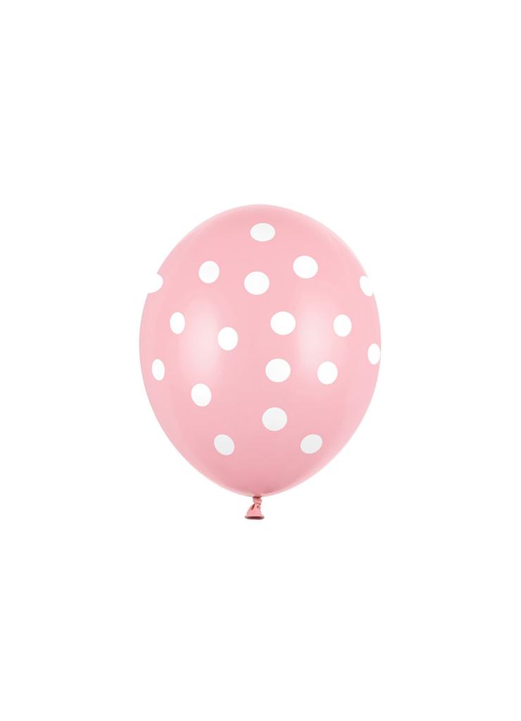 Balony 30 cm w białe kropki - Pastel Baby Pink 50 sztuk