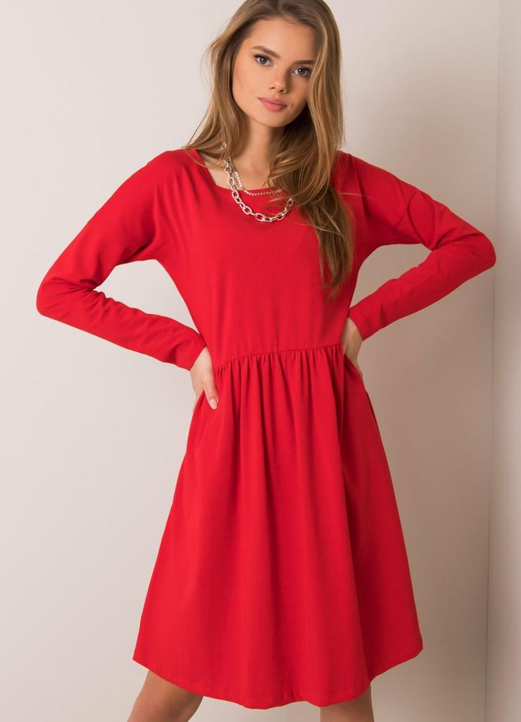 Czerwona sukienka damska z długim rekawem