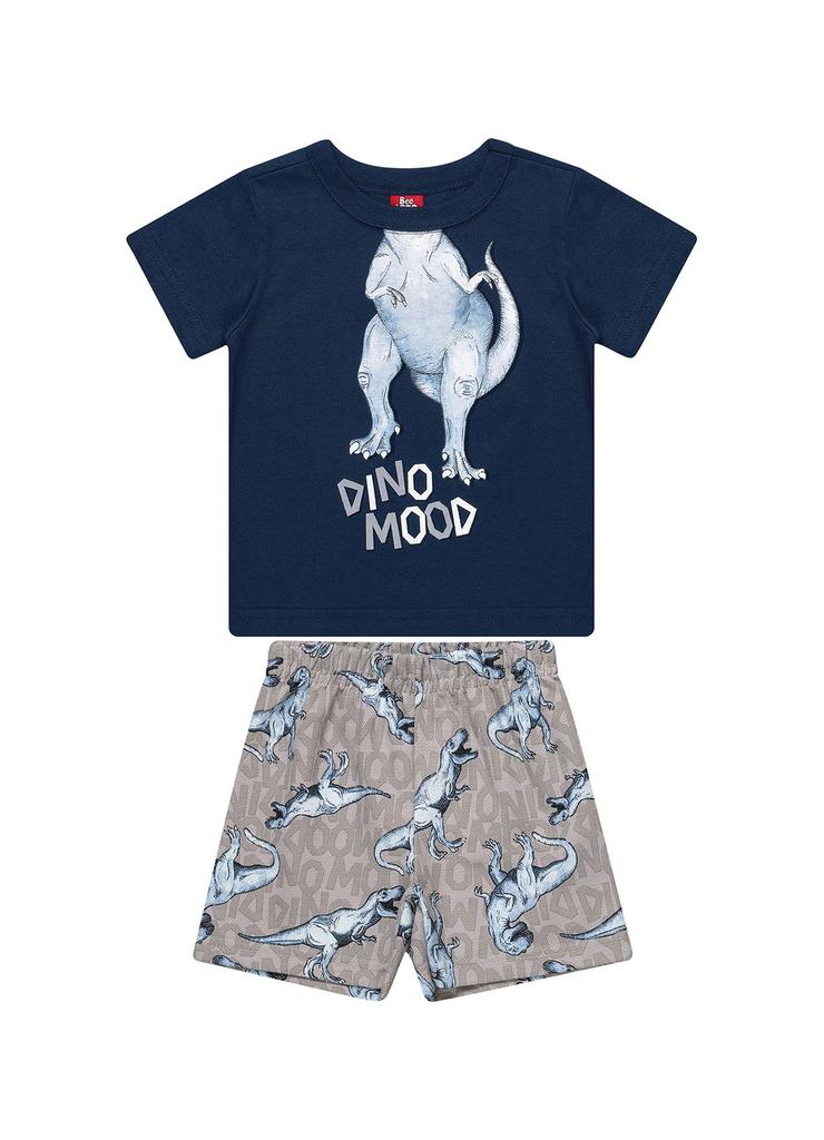 Komplet chłopięcy t-shirt i granatowe spodenki Dino Mood