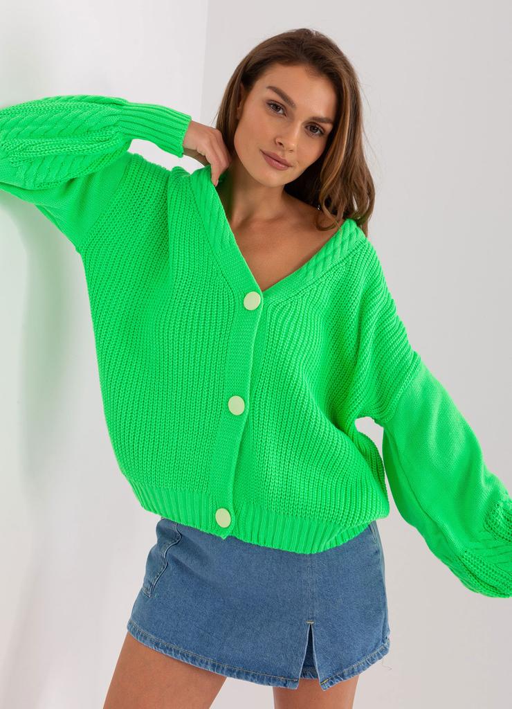 Fluo zielony sweter damski rozpinany z dużymi guzikami