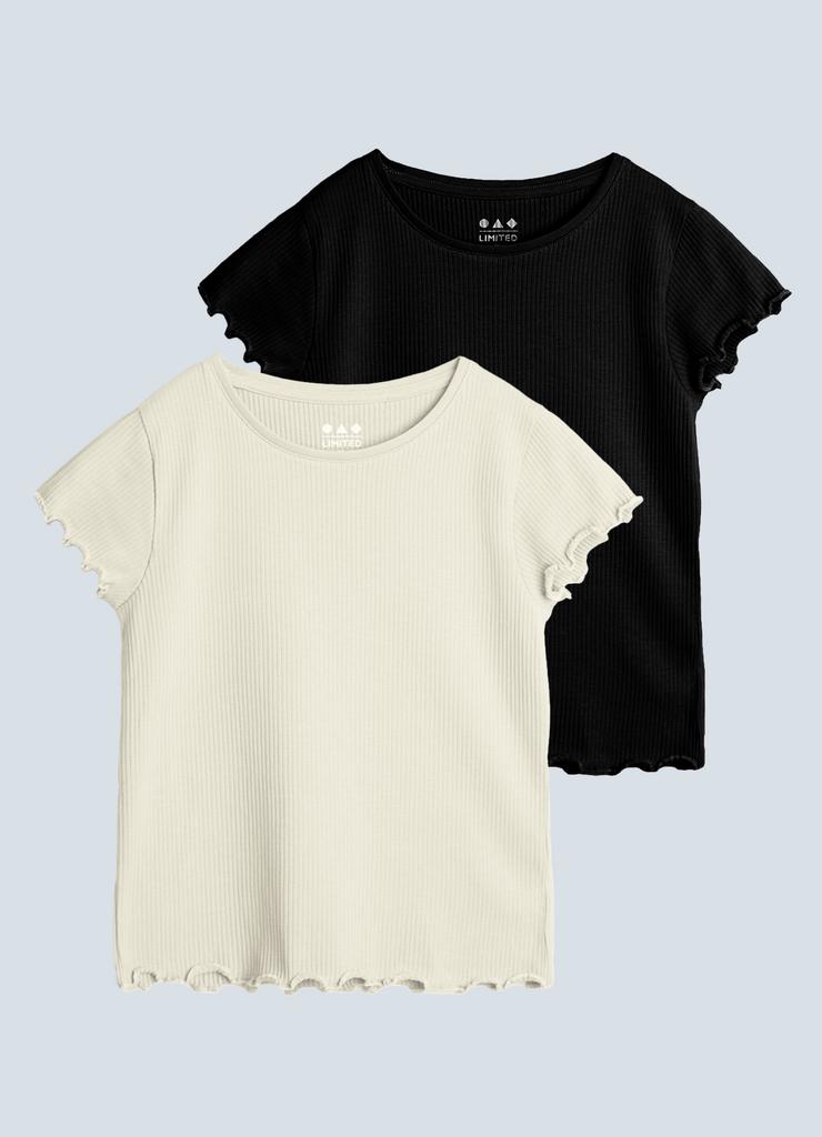 T-shirty dziewczęce w prążki - czarny i ecru - Limited Edition