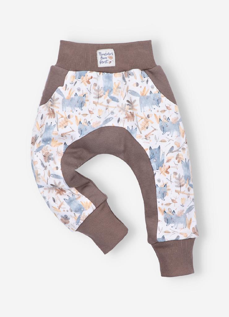 Spodnie niemowlęce z bawełny organicznej dla chłopca- z liskami