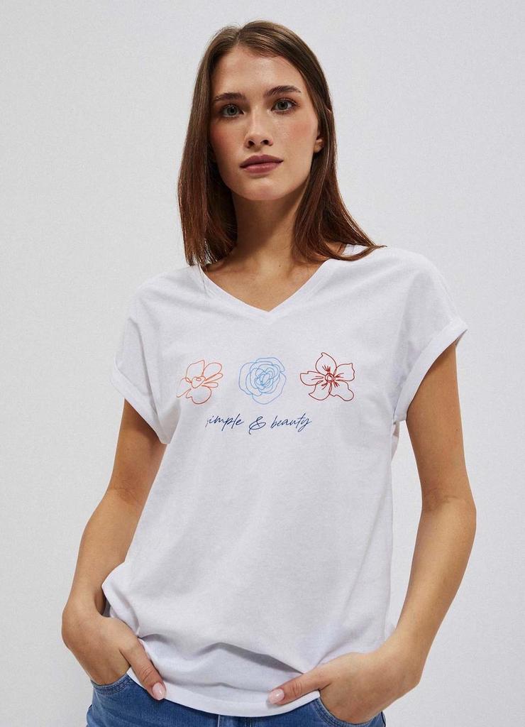 T-shirt damski z dekoltem w serek i nadrukiem
