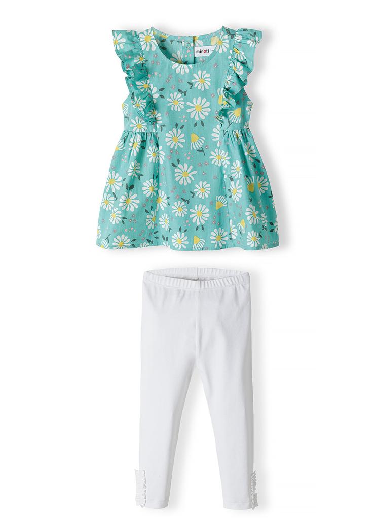 Komplet niemowlęcy - zielona bluzka w kwiaty + białe legginsy