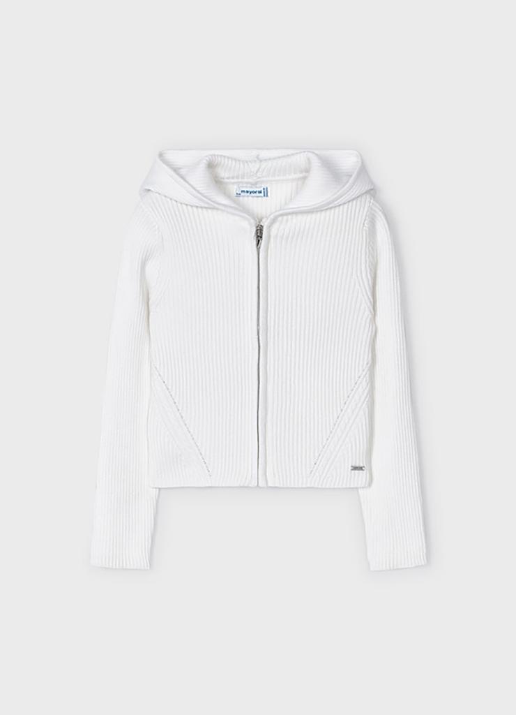 Biały sweter z kapturem dla dziewczynki Mayoral - biały