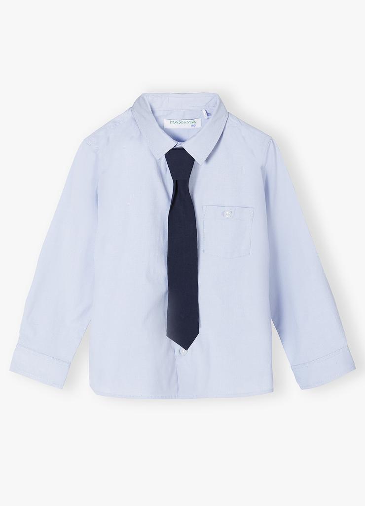 Niebieska koszula w prążki slim chłopięca z krawatem
