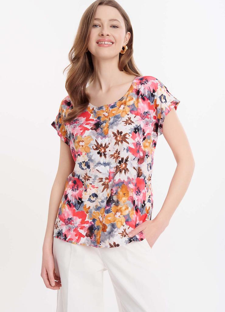 Damska koszulka z wiskozy w kolorowe kwiaty