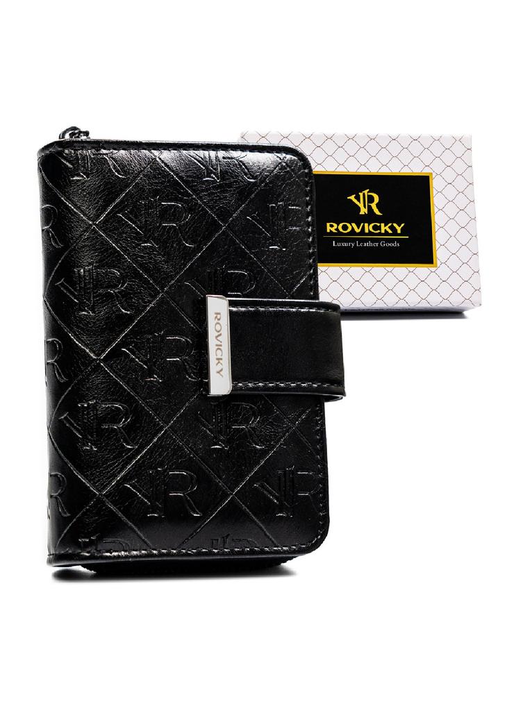 Czarny portfel damski z tłoczonym monogramem - Rovicky