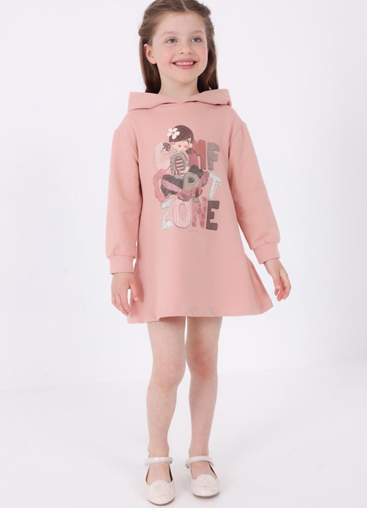 Bawełniana sukienka dziewczęca we wzory różowa