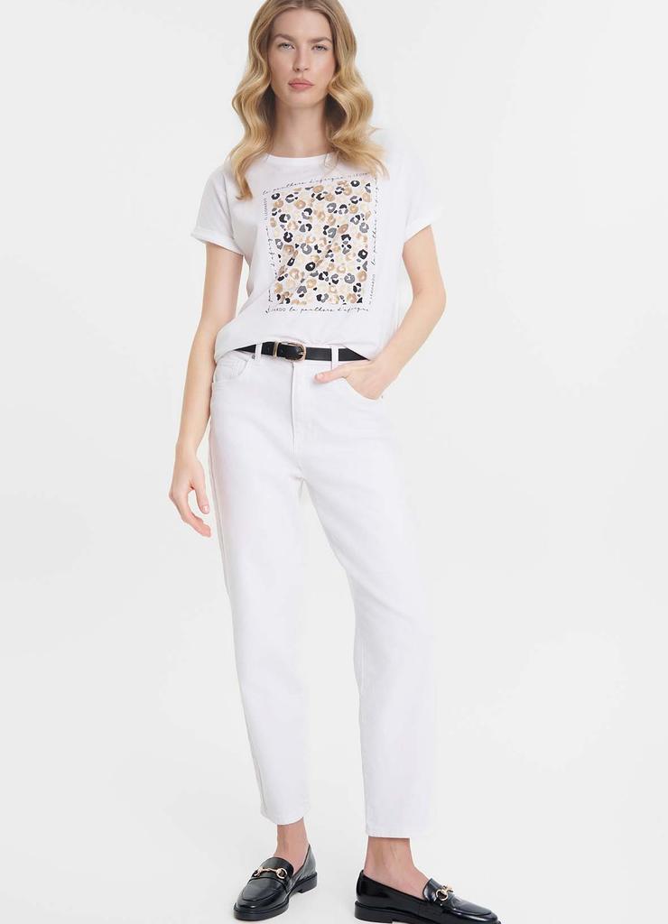 Biała koszulka damska z cekinami i cętkami