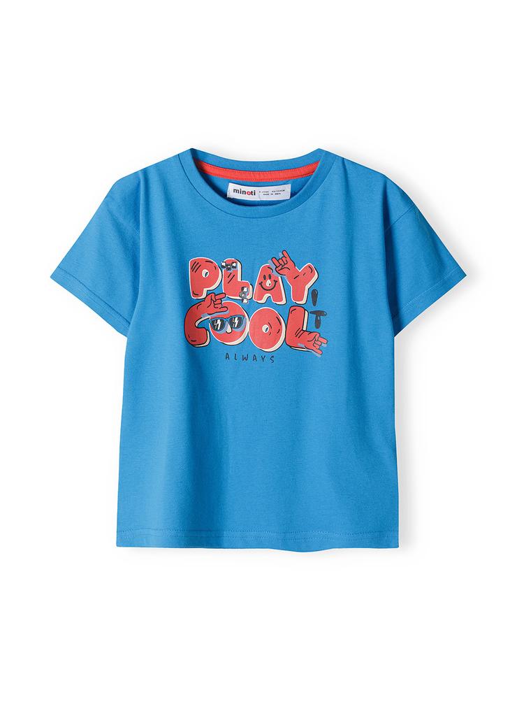 Niebieska bawełniana koszulka chłopięca- Play cool