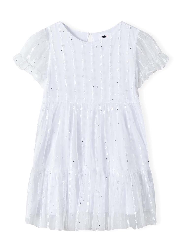 Biała tiulowa sukienka dziewczęca z błyszczącymi elementami