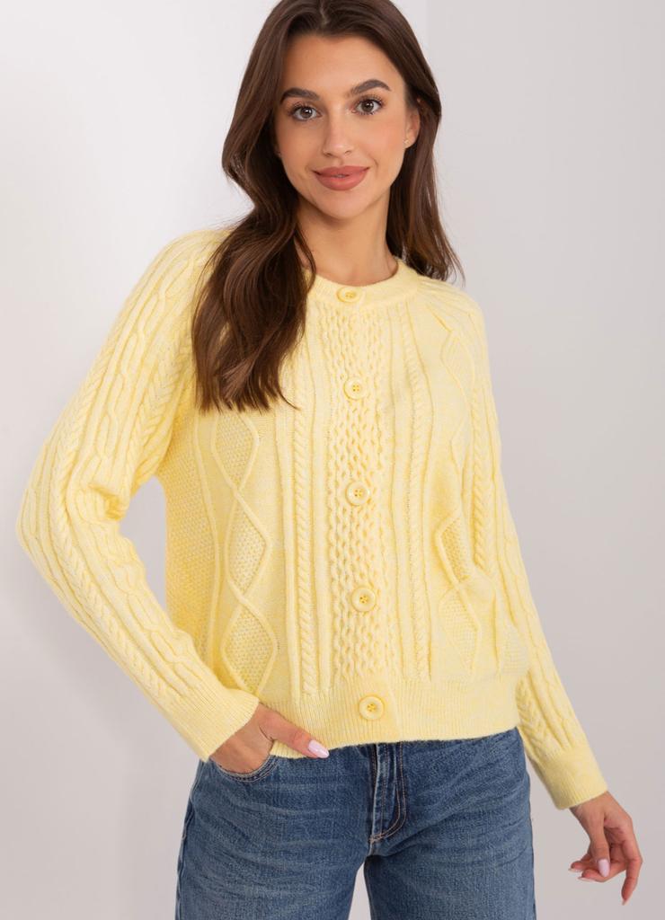 Sweter rozpinany w warkocze jasny żółty