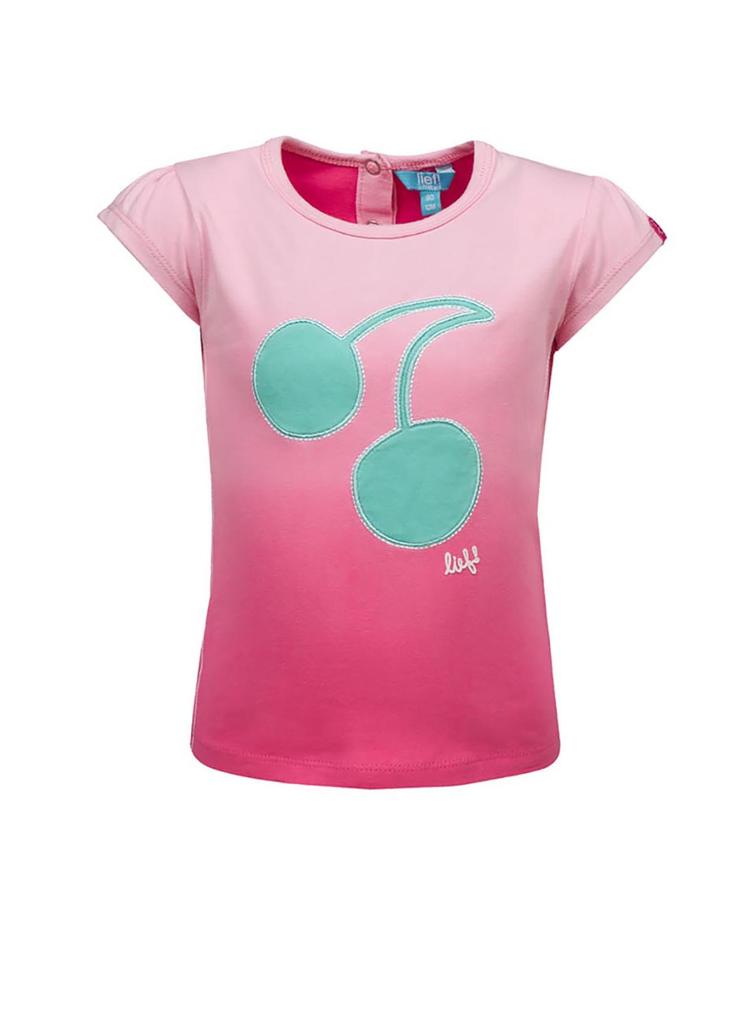 T-shirt dziewczęcy - różowy z zielonymi wisienkami - Lief