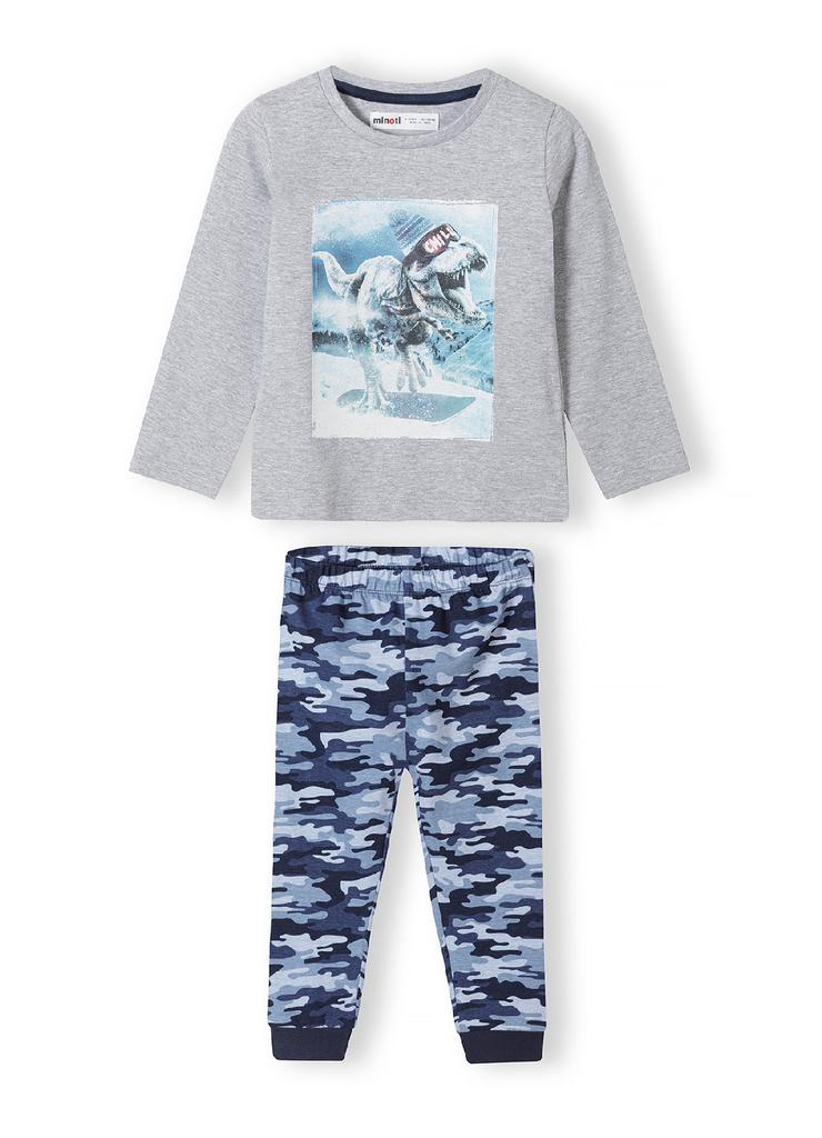 Piżama z długim rękawem oraz nadrukiem T-rexa dla chłopca