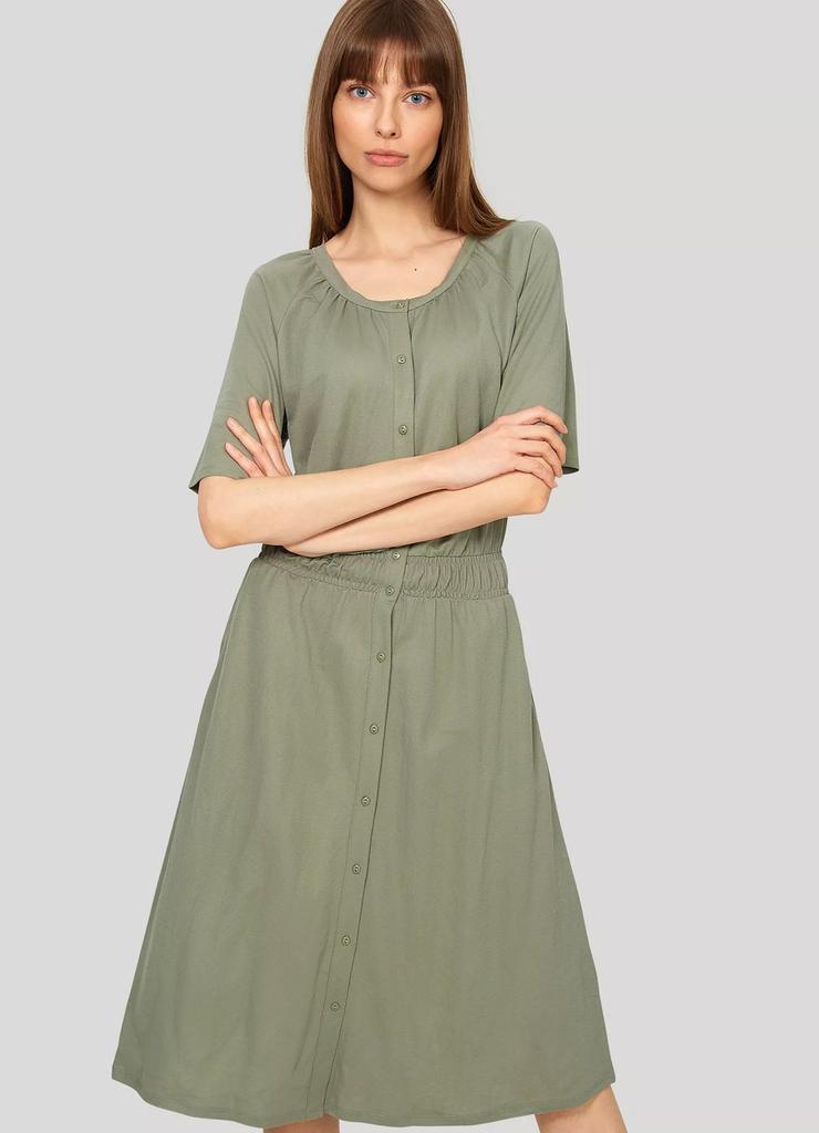 Sukienka z krótkim rękawem zapinana na guziki - zielona