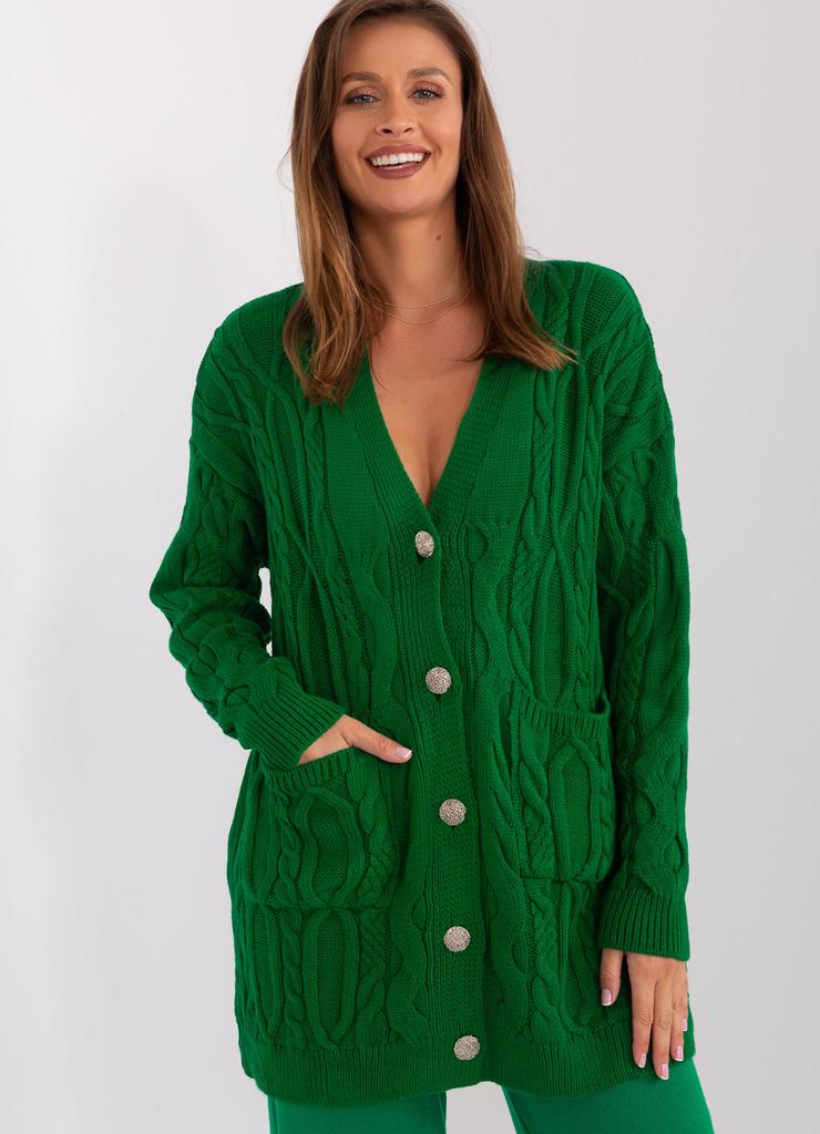 Sweter rozpinany z kieszeniami zielony