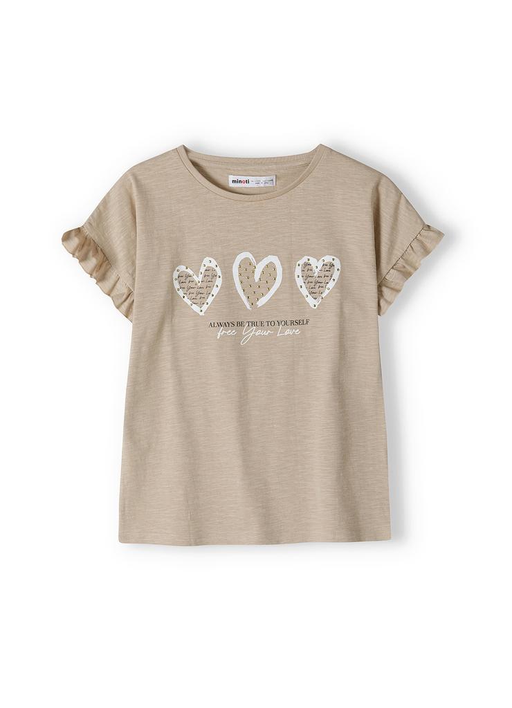 Beżowa koszulka dla małej dziewczynki z bawełny- serca