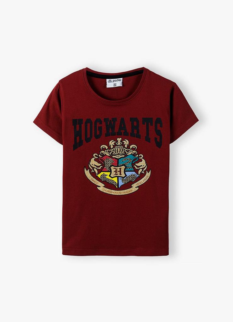 Bawełniany t-shirt dziewczęcy Harry Potter - bordowy