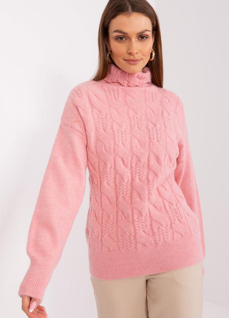Damski sweter z golfem jasny różowy