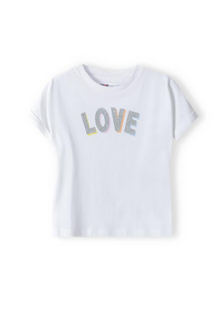 Biała koszulka bawełniana niemowlęca z napisem Love
