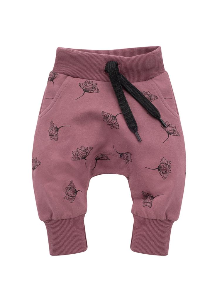 Bawełniane fioletowe spodnie dziewczęce z nadrukiem