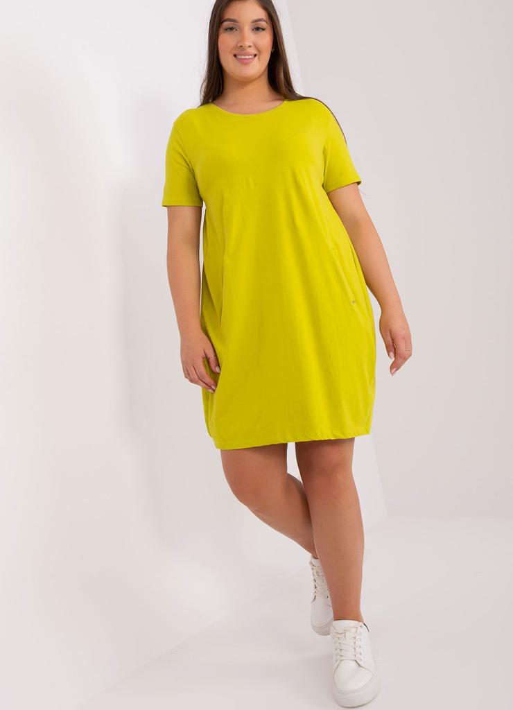 Limonkowa sukienka plus size basic z kieszeniami