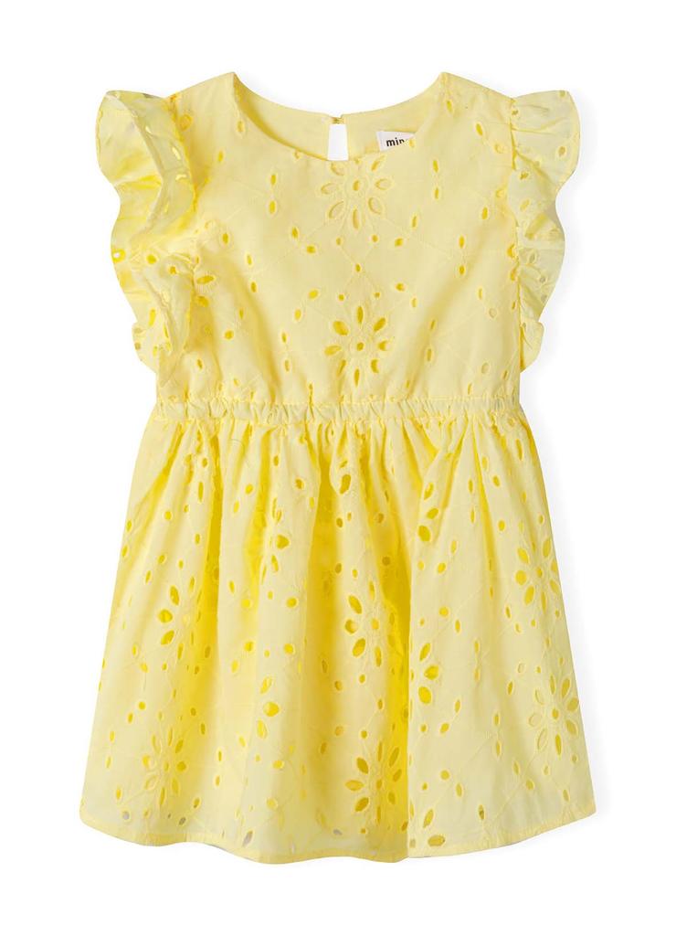 Letnia sukienka żółta z haftowanej tkaniny dla dziewczynki
