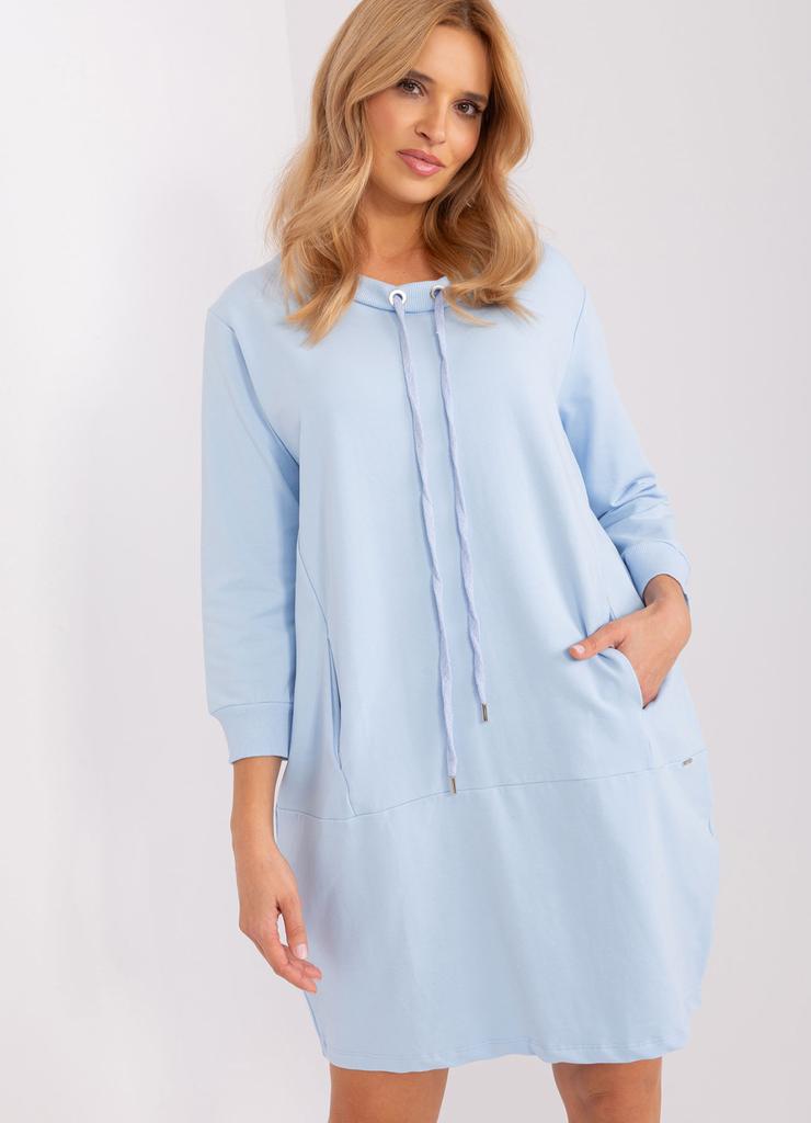 Luźna sukienka dresowa z kieszeniami jasny niebieski