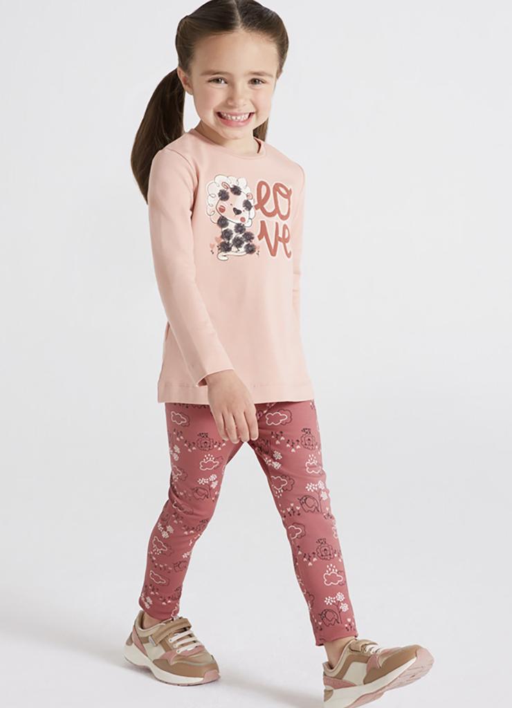 Komplet dziewczęcy różowa bluzka + legginsy we wzory