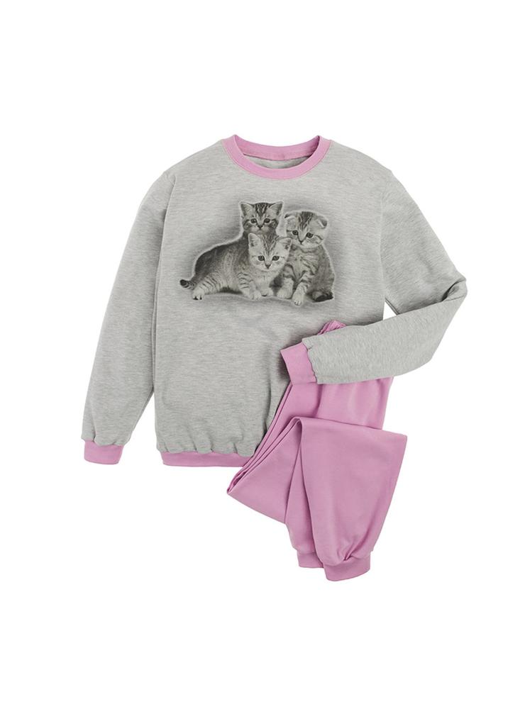 Dziewczęca piżama szaro-różowa kotki