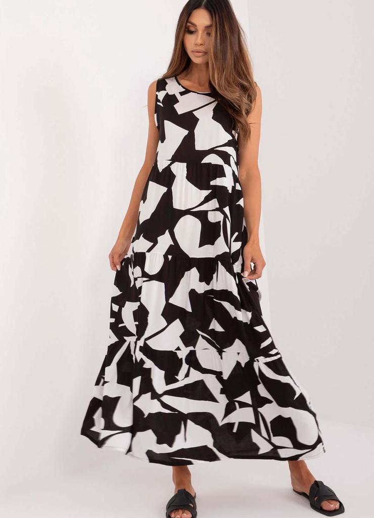Letnia sukienka maxi z wiskozy Sublevel czarno-biała
