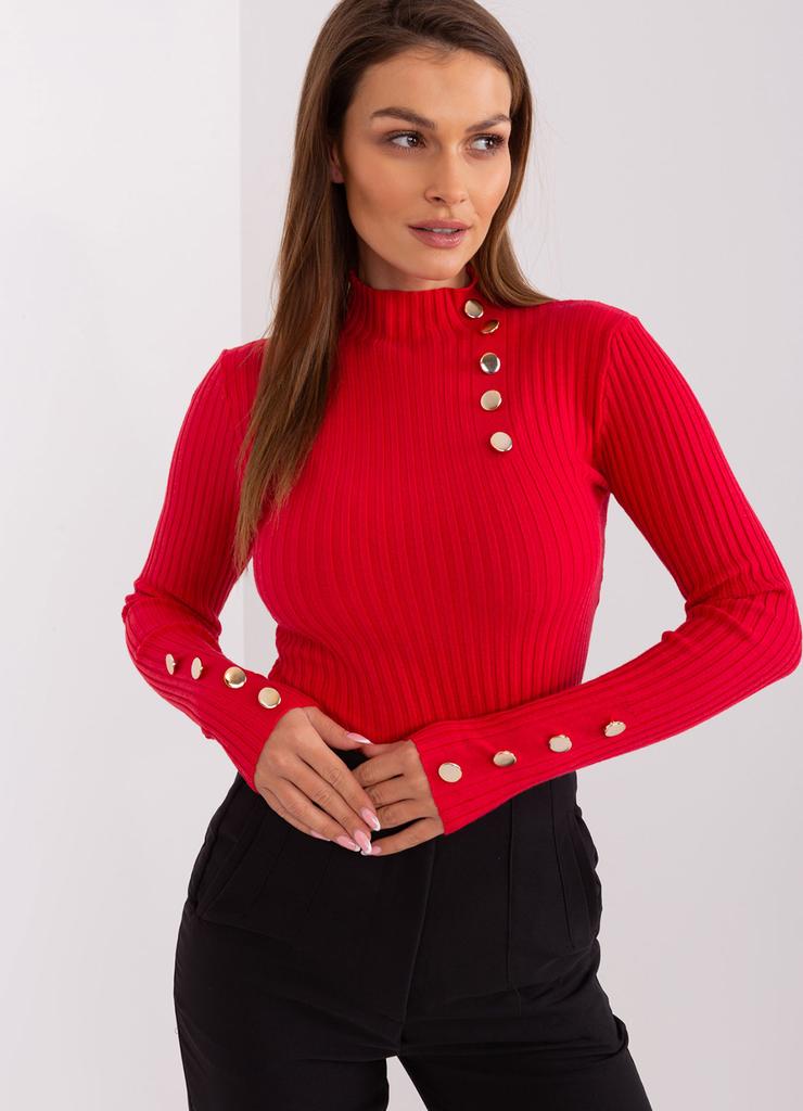 Prążkowany sweter z wiskozą czerwony