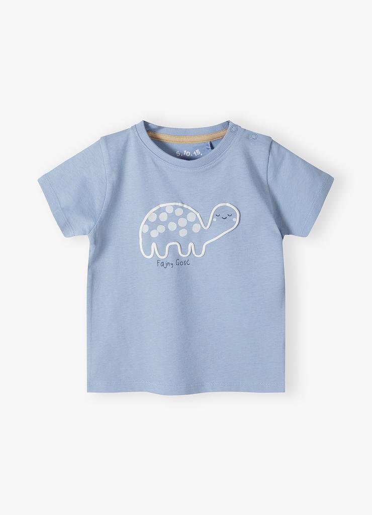 Bawełniany t-shirt dla niemowlaka - niebieski z napisem - Fajny Gość - 5.10.15.