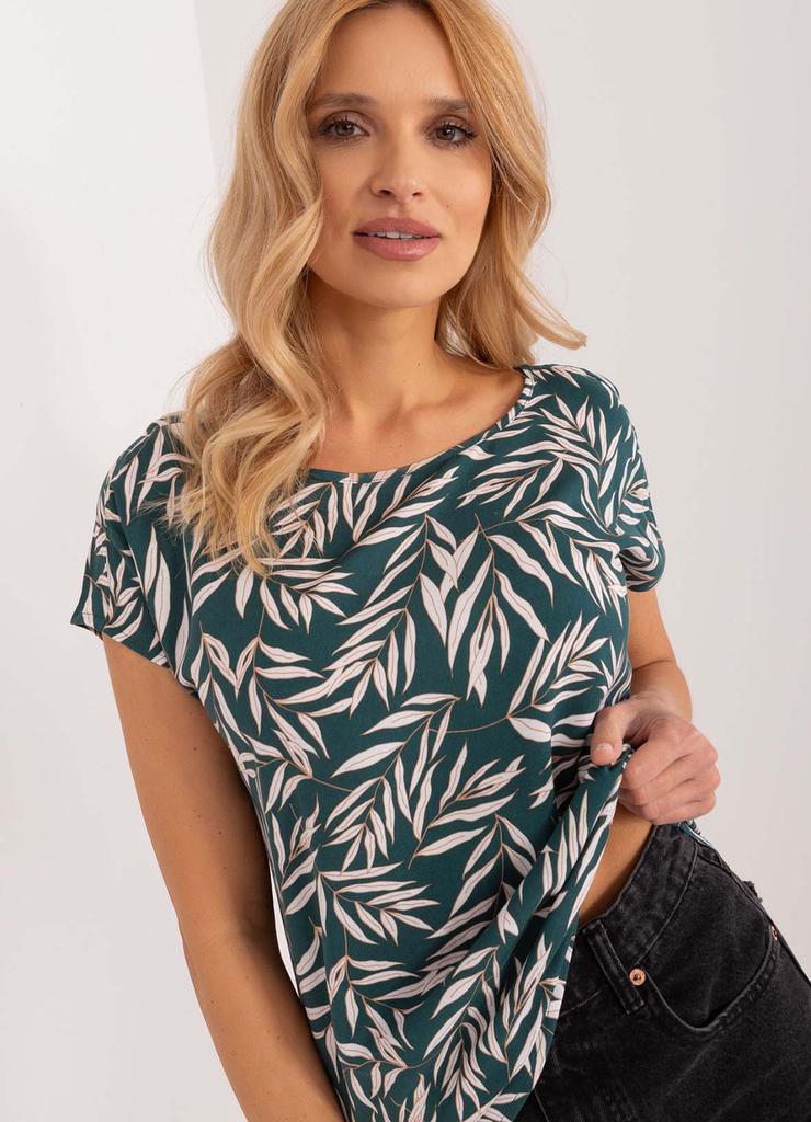 Letnia bluzka damska z nadrukiem ciemno-zielona