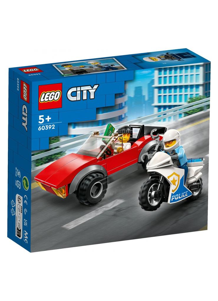 Klocki LEGO City 60392 Motocykl policyjny pościg za samochodem - 59 elementów, wiek 5 +