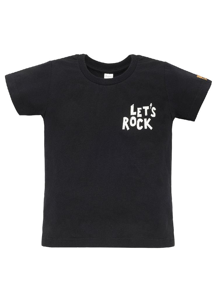Dzianinowy t-shirt chłopięcy Let's rock czarny
