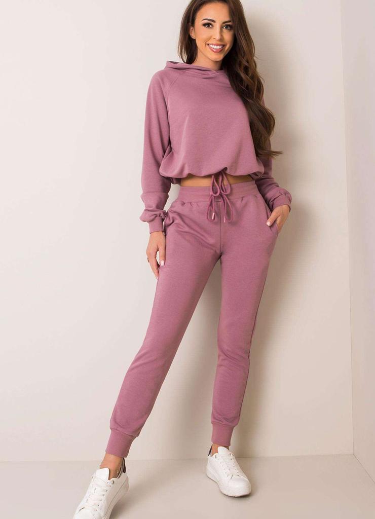 BASIC Komplet dresowy damski - bluza z kapturem i spodnie - różowe