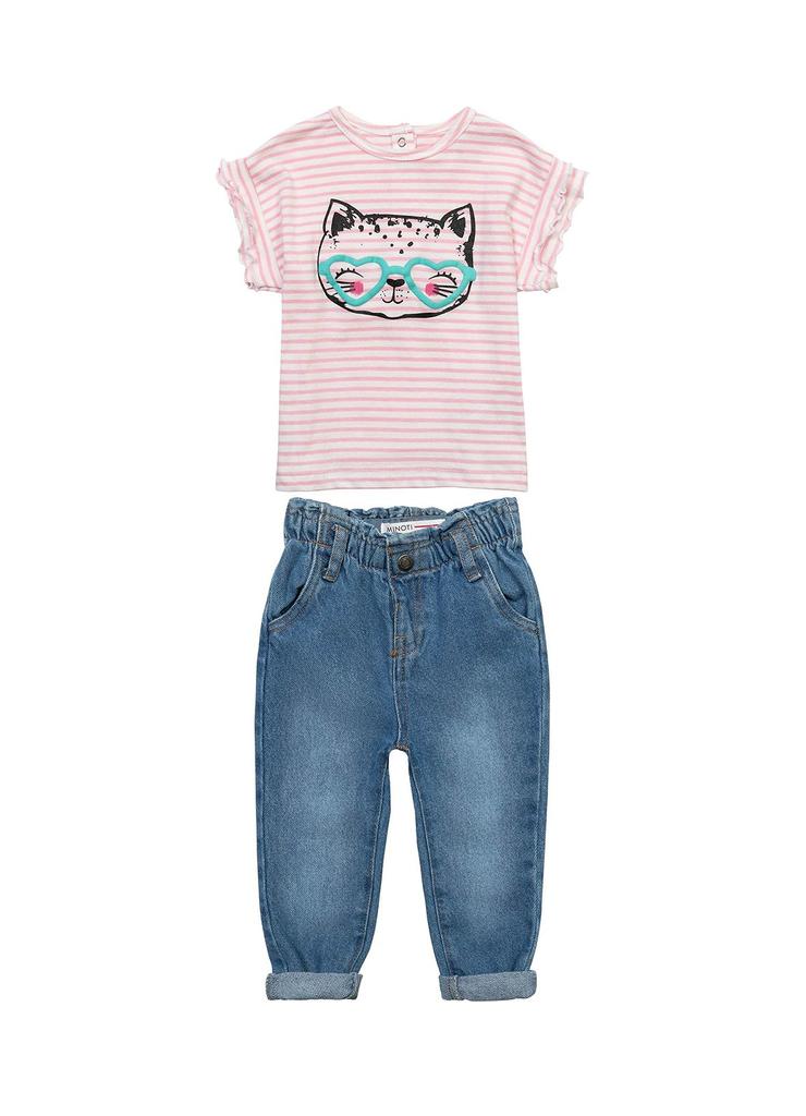 Komplet niemowlęcy- t-shirt i spodnie jeansowe Kotek