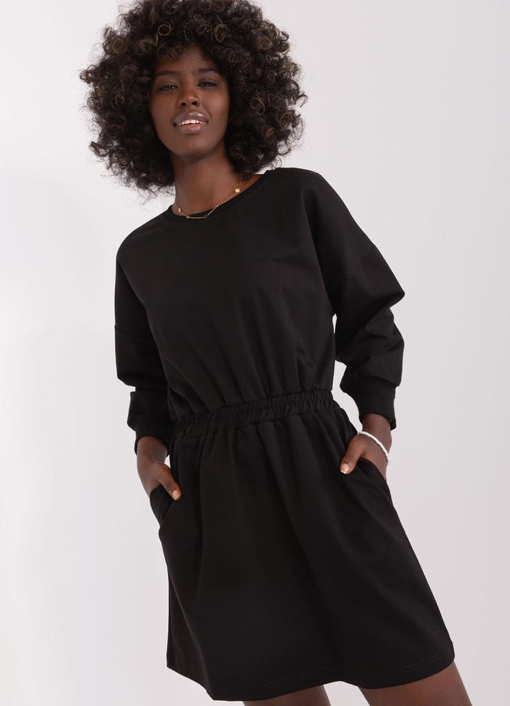 Czarna sukienka dresowa damska z kieszeniami