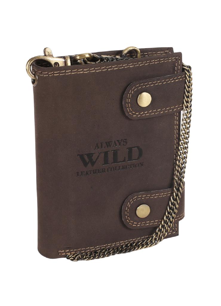 Atrakcyjny, skórzany portfel męski z mosiężnym łańcuchem — Always Wild