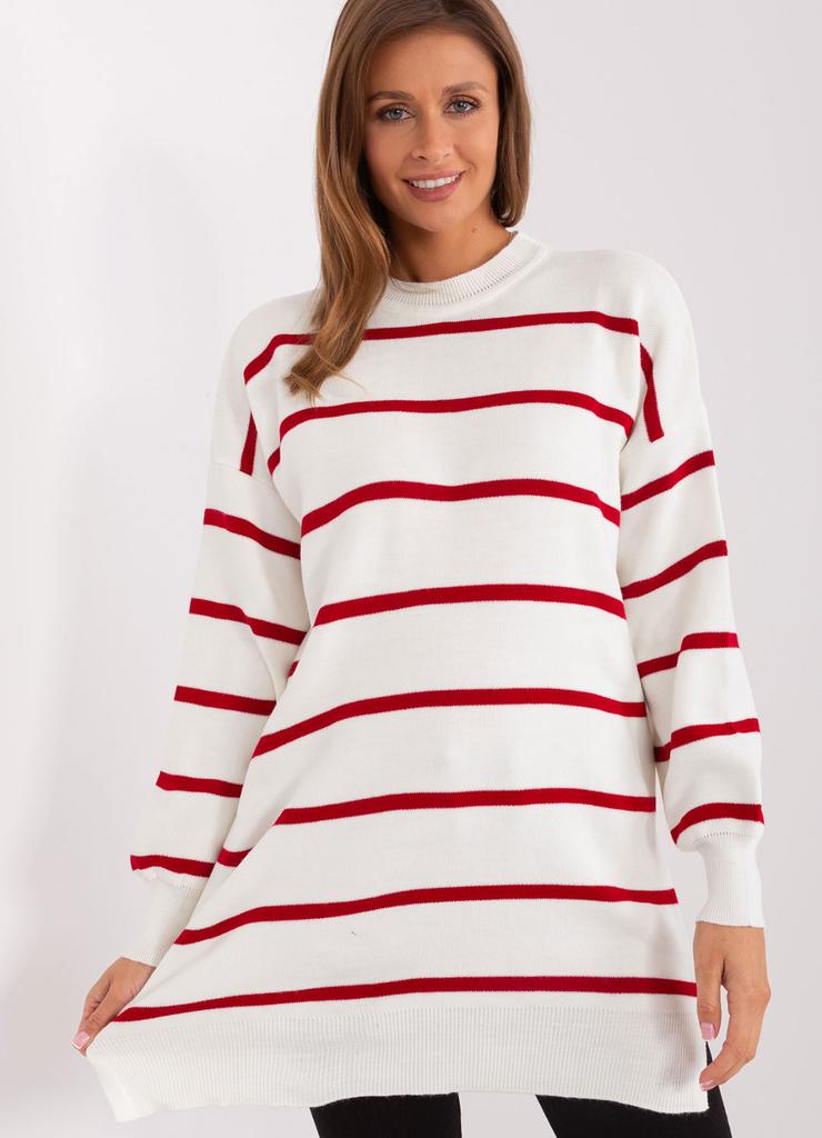 Bordowy-ecru damski luźny sweter