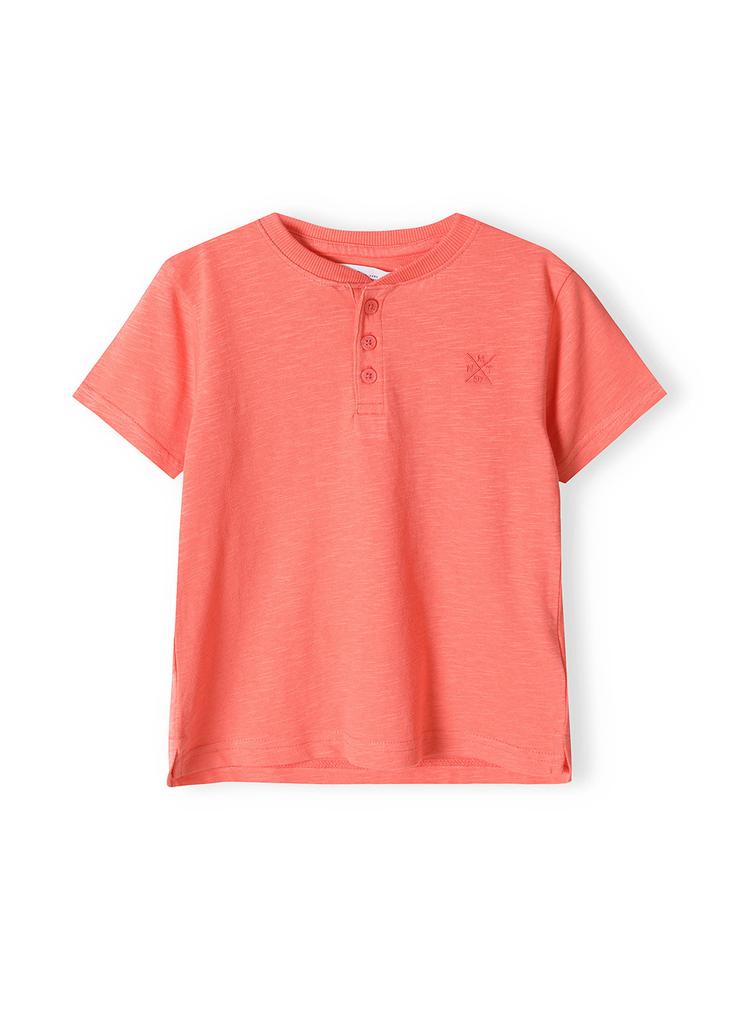 Różowy t-shirt bawełniany basic dla niemowlaka z guzikami
