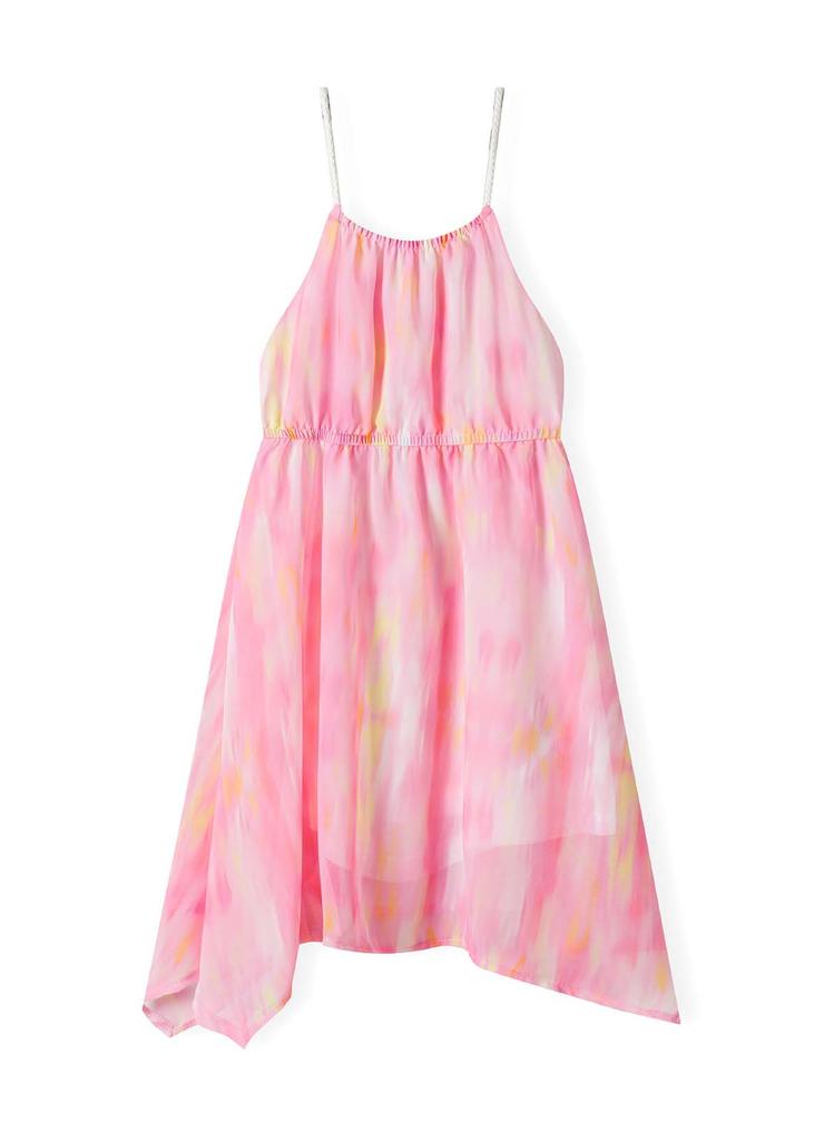 Lekka sukienka na ramiączkach z asymetrycznym dołem- różowa