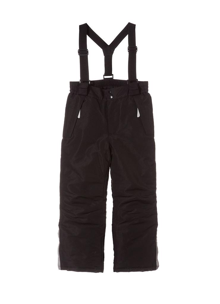 Spodnie narciarskie dziewczęce basic- czarne z elementami odblaskowymi